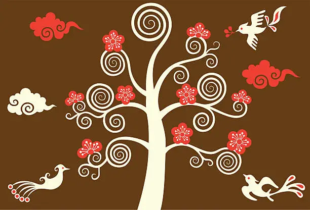 Vector illustration of Magic Tree & Birds