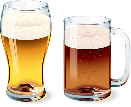 Beer glass and beer mug isolated on white.