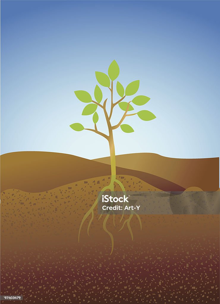 Earth Part of the four elements. Earth. A strong plant growing from the bare soil. Root stock vector