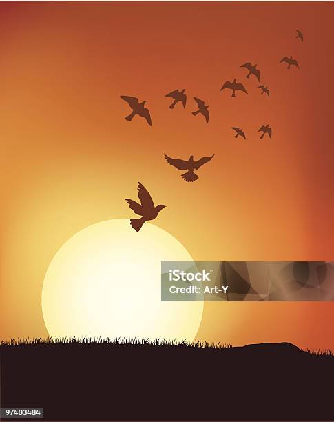 Oiseaux Au Lever Du Soleil Vecteurs libres de droits et plus d'images vectorielles de Oiseau - Oiseau, Voler, Illustration