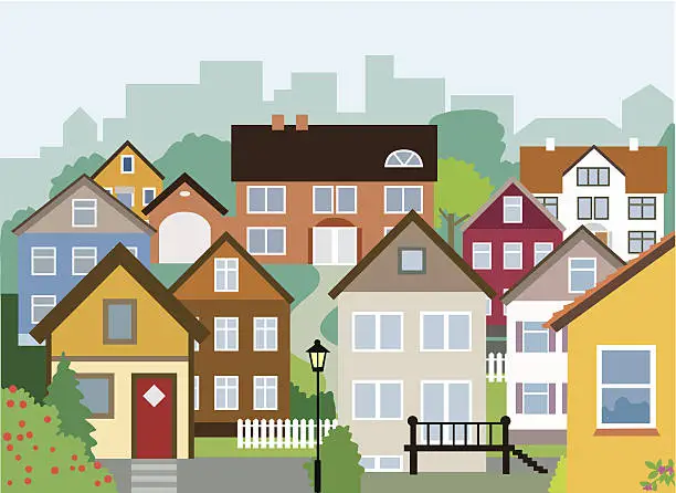 Vector illustration of Variety of Small and Large Houses in Neighbourhood