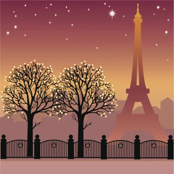 Vector illustration of Paris by night