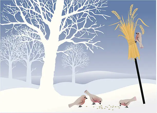 Vector illustration of Winter landscape with birds