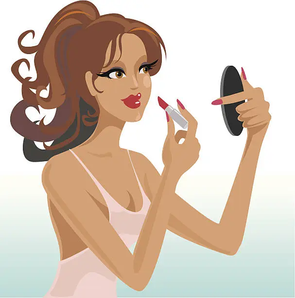 Vector illustration of Putting on lipstick