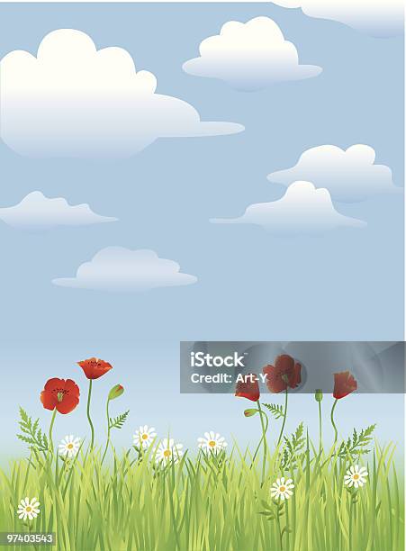 Detailed Grass And Flowers Stock Illustration - Download Image Now - Agricultural Field, Beauty In Nature, Blue