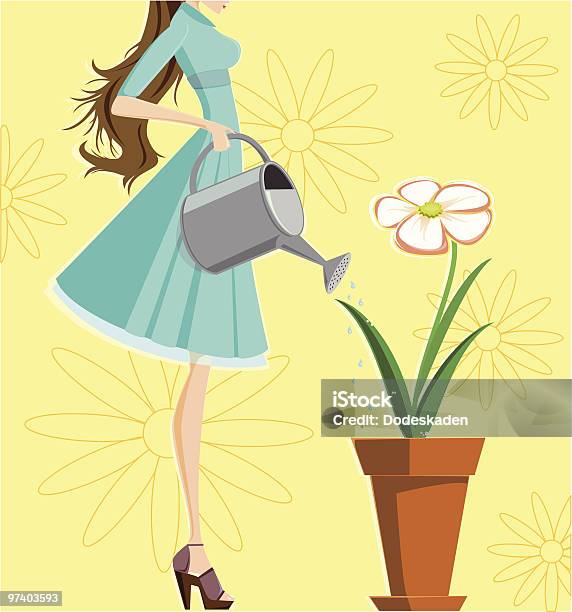 Little Help To Mother Nature Stock Illustration - Download Image Now - Watering, Flower Pot, Illustration