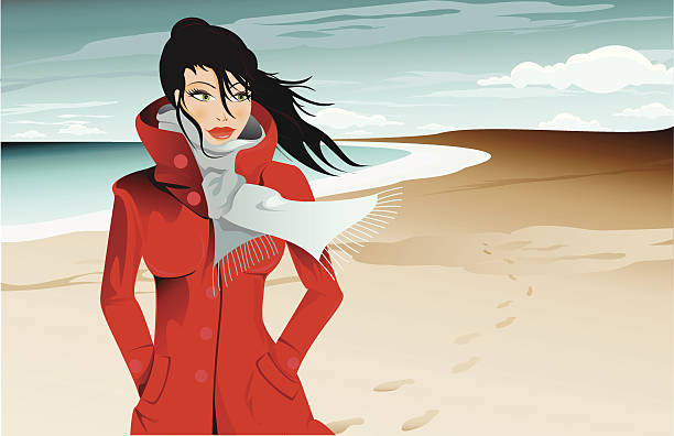 ilustrações de stock, clip art, desenhos animados e ícones de na praia - women scarf sparse day