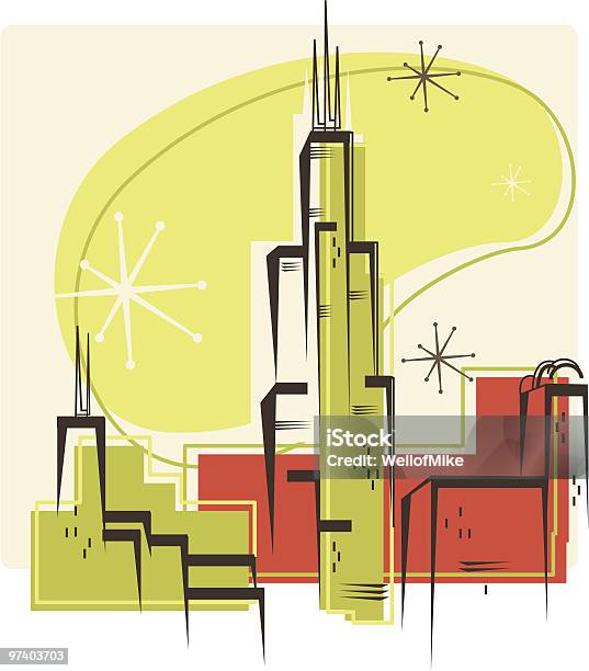 Ilustración de Retro De Chicago y más Vectores Libres de Derechos de Chicago - Illinois - Chicago - Illinois, Panorama urbano, Retro