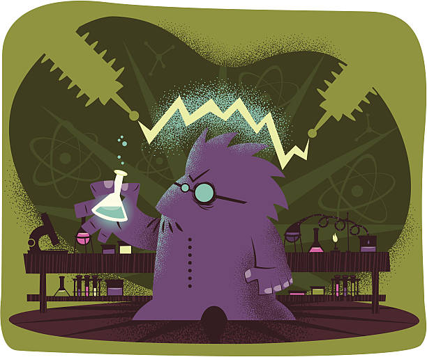 illustrations, cliparts, dessins animés et icônes de savant fou - mad scientist laboratory microscope chemical