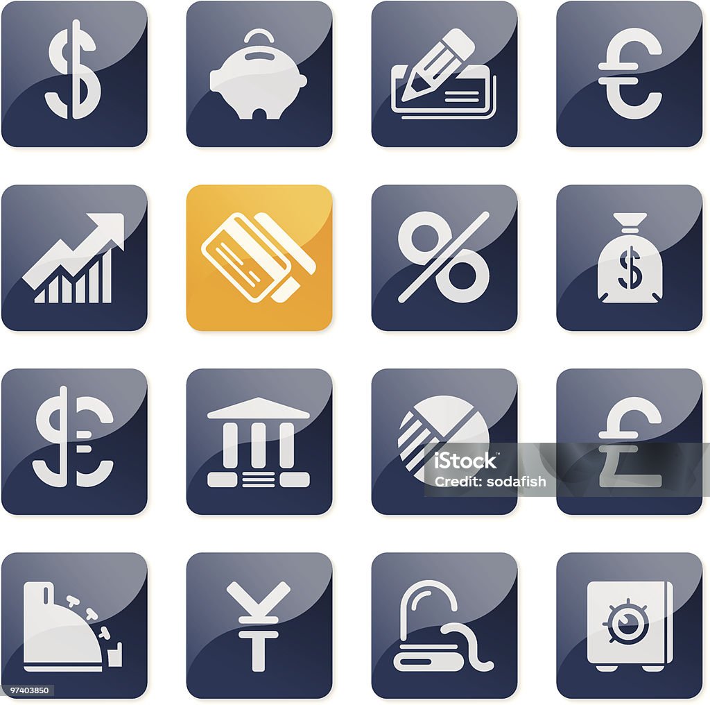 Finanças e serviços bancários icons/série brilhante - Vetor de Azul royalty-free
