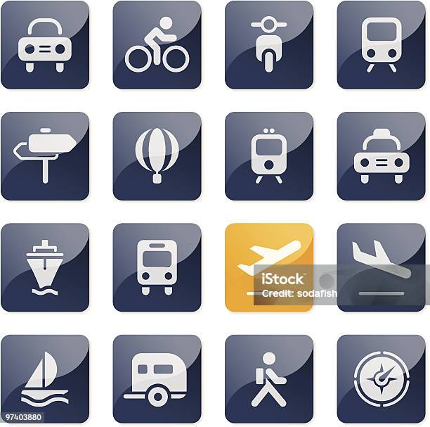 Icone Di Trasporto Serie Lucido - Immagini vettoriali stock e altre immagini di Aeroplano - Aeroplano, Arrivo, Autobus