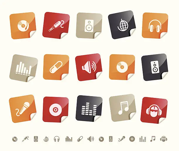 Vector illustration of Music & Disco icons Í Sticky series