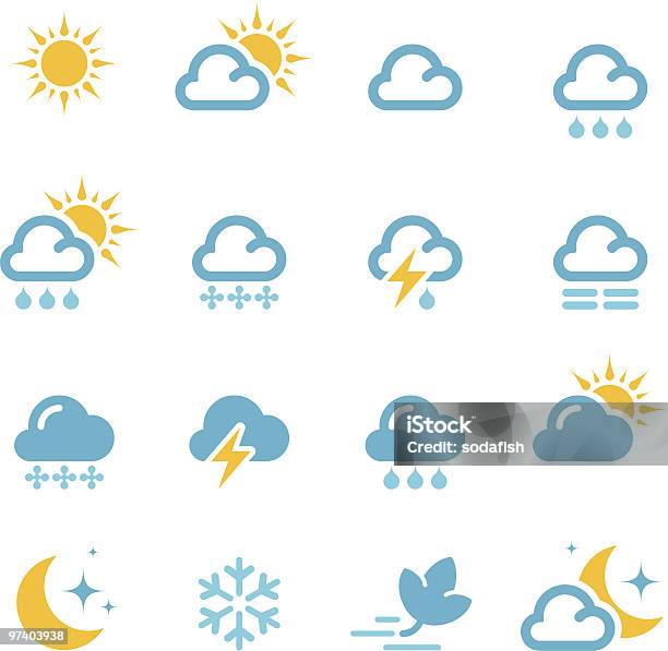 Погода Икона Набор 01 — стоковая векторная графика и другие изображения на тему Погода - Погода, Метеорология, Солнце