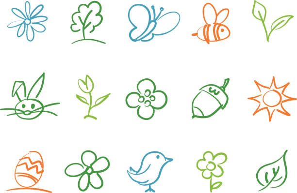 ilustrações de stock, clip art, desenhos animados e ícones de ícones de primavera - decoration eggs leaf easter