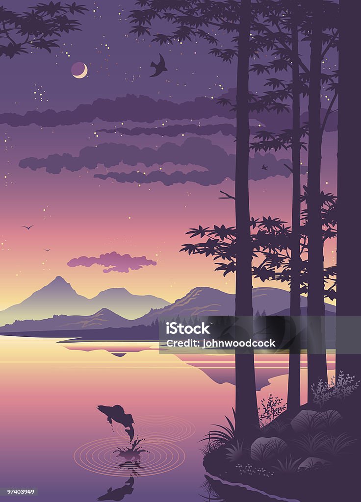 Lac serein coucher du soleil - clipart vectoriel de Lac libre de droits