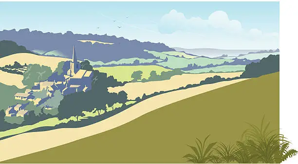 Vector illustration of English summer landscape