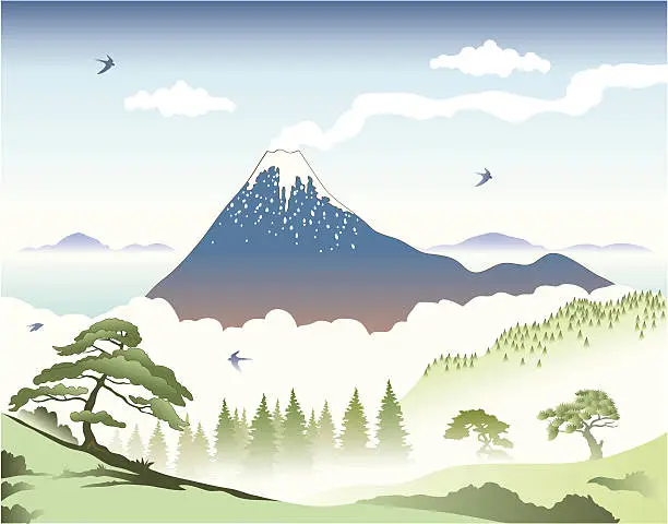 Vector illustration of Japanese landscape