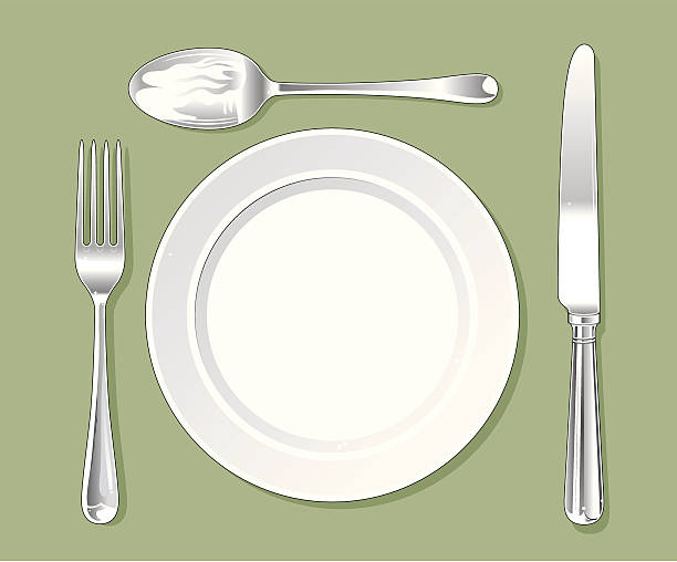 ilustrações, clipart, desenhos animados e ícones de coloque a configuração - fork place setting silverware plate