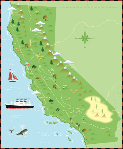 ilustraciones, imágenes clip art, dibujos animados e iconos de stock de mapa de california - ship of the desert