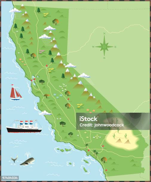 Mappa Della California - Immagini vettoriali stock e altre immagini di Carta geografica - Carta geografica, California, Veduta aerea