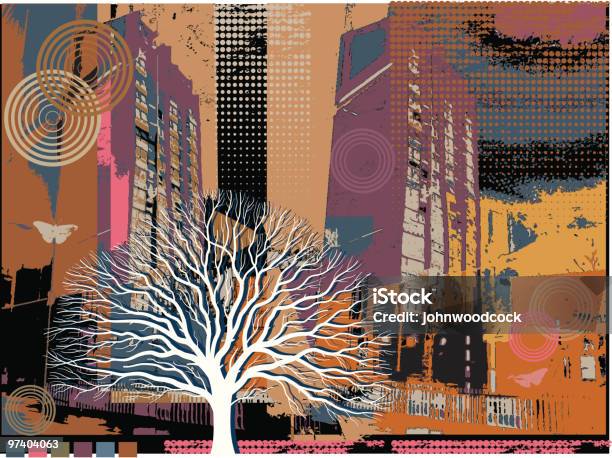 La Décadence Urbaine Avec Arbre Vecteurs libres de droits et plus d'images vectorielles de Appartement - Appartement, Arbre, Arbre sans feuillage