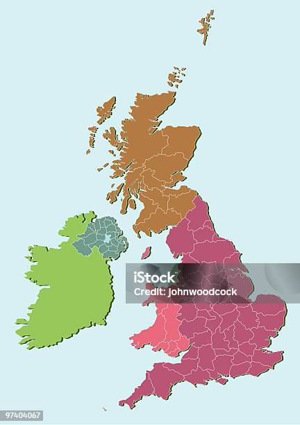 Reino Unido Países E Condados Mapa - Arte vetorial de stock e mais imagens de Reino Unido - Reino Unido, Distrito, Mapa