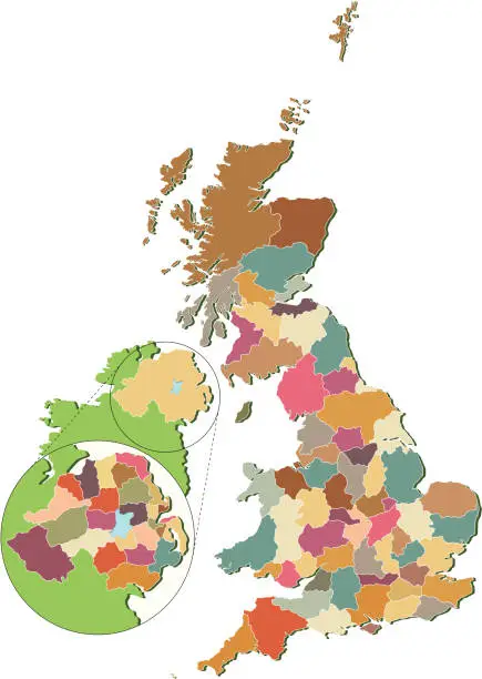 Vector illustration of UK Counties map