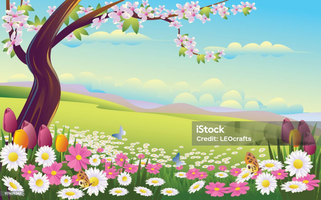 Красивая Весна фон - Векторная графика Бабочка роялти-фри