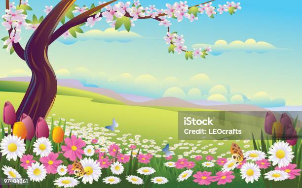 Красивая Весна Фон — стоковая векторная графика и другие изображения на тему Бабочка - Бабочка, Газон, Весна