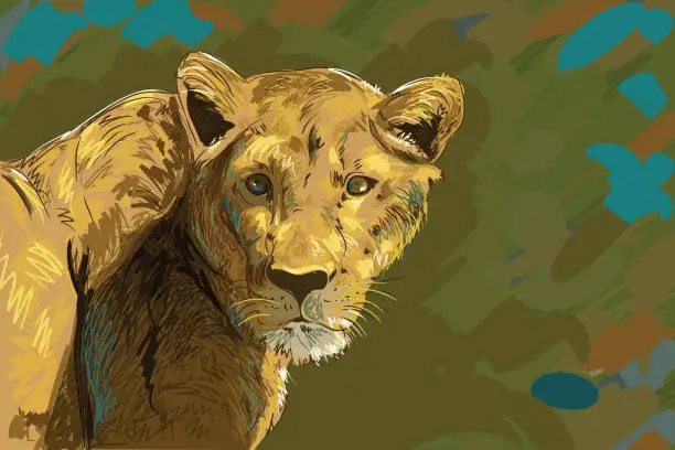 Vector illustration of Portrait of Lioness