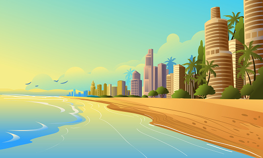 Self illustrated City on the Beach, all elements are in separate layers and grouped individually. please visit my portfolio for more options.Please see more related images in these lightboxes: