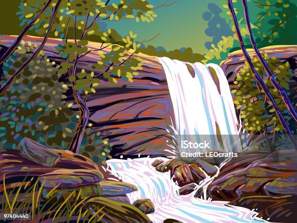 Schöne Water Herbst Stock Vektor Art und mehr Bilder von Wasserfall - Wasserfall, Wald, Gemälde