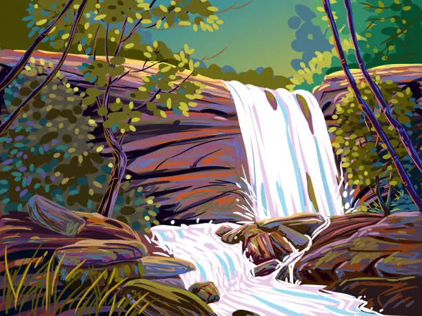 Vector illustration of Beautiful Water fall