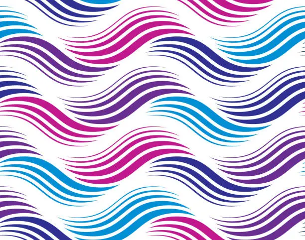 Vector illustration of Vector geometric seamless pattern, abstract endless composition created with wavy lines. Colorful background with intertwine thin lines.