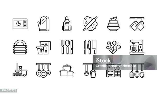 Kitchen And Cookware Icons Set 1 Stock Illustration - Download Image Now - Icon Symbol, Kitchen, Microwave
