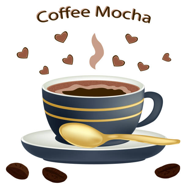 istock Coffee mocha close-up. Cup of hot coffee isolated on white background. Coffee mocha in a porcelain cup. Vector illustration. 974073994