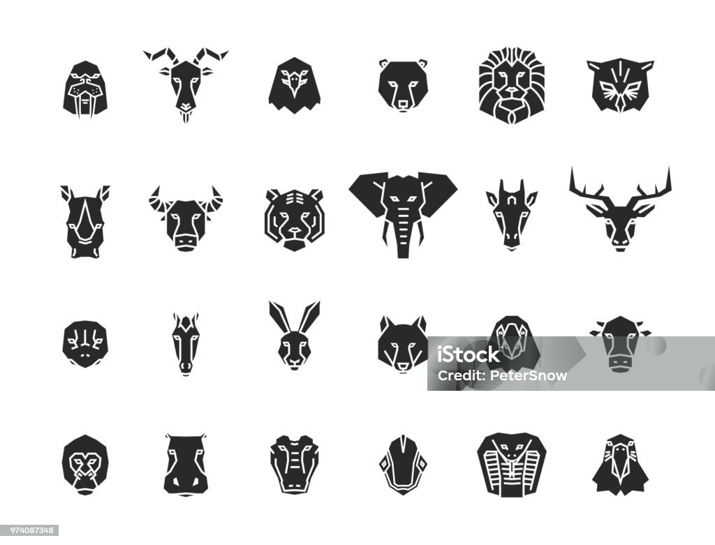 24 Animal Head Icons Unique Vector Geometric Illustration Collection  Representing Some Of The Most Famous Wild Life Animals Stock Illustration -  Download Image Now - iStock