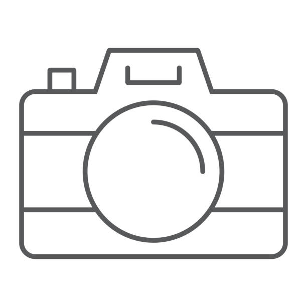 카메라 선 아이콘, 여행 및 관광, 사진 사인 벡터 그래픽, 흰색 배경, eps 10에 선형 패턴. - compact flash illustrations stock illustrations