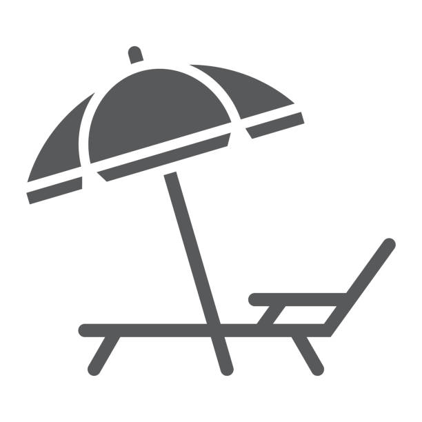 ilustrações, clipart, desenhos animados e ícones de guarda-chuva e ícone de glifo do sol lounge, viagens e turismo, deck com sol guarda-chuva sinal gráficos vetoriais, um padrão sólido sobre um fundo branco, eps 10. - chair beach chaise longue isolated