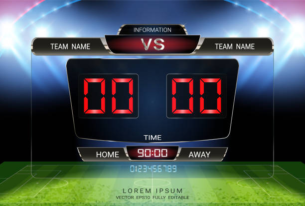 ilustrações de stock, clip art, desenhos animados e ícones de digital timing scoreboard, football match team a vs team b, strategy broadcast graphic template for presentation score or game results display (eps10 vector fully editable, resizable and color change) - time duration