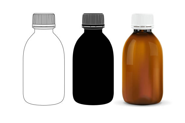 brązowa plastikowa butelka. rysunek konturu, sylwetka i model 3d - silhouette black and white glasses digitally generated image stock illustrations