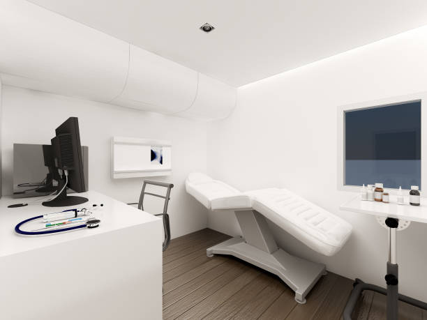 Interior of Mobile Clinic car , 3d rendering White operating room design in Mobile Clinic car beauty clinic stock pictures, royalty-free photos & images