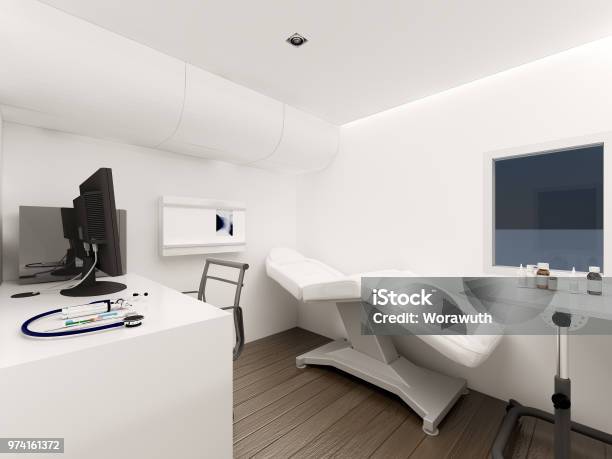 Interior Of Mobile Clinic Car 3d Rendering Stock Photo - Download Image Now - Medical Clinic, Beauty, Doctor