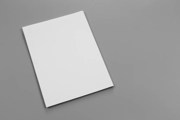 istock Blank portrait A4. brochure magazine isolated on gray, changeable background / white paper isolated on gray 974161374