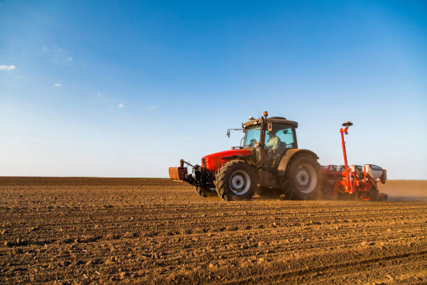 istock Farmer seeding, sowing crops at field. 974162110