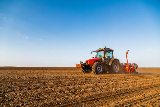 istock Farmer seeding, sowing crops at field. 974165184