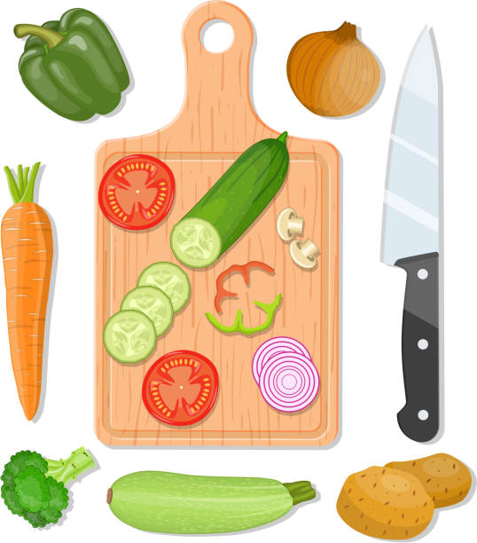 57 Cartoon Chef Chopping Vegetables For Salad Illustrations & Clip Art -  iStock