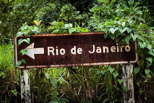 Rusty signboard: Rio de Janeiro, in Minas Gerais State.