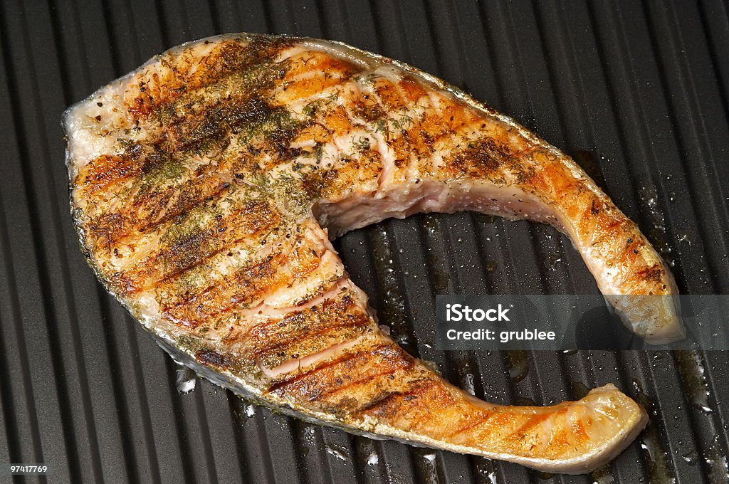 Grilled salmon steak  Barbecue Grill Stock Photo