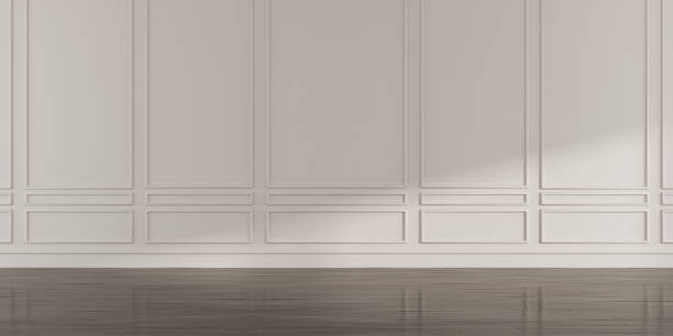 istock Perspective of white empty room and dark laminate floor,classic interior style.blank space architecture. 974180010